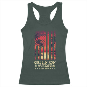 Gulf Of USA Est 2025 Racerback Tank Top Sunset American Flag Gulf Mexico TS09 Dark Forest Green Print Your Wear