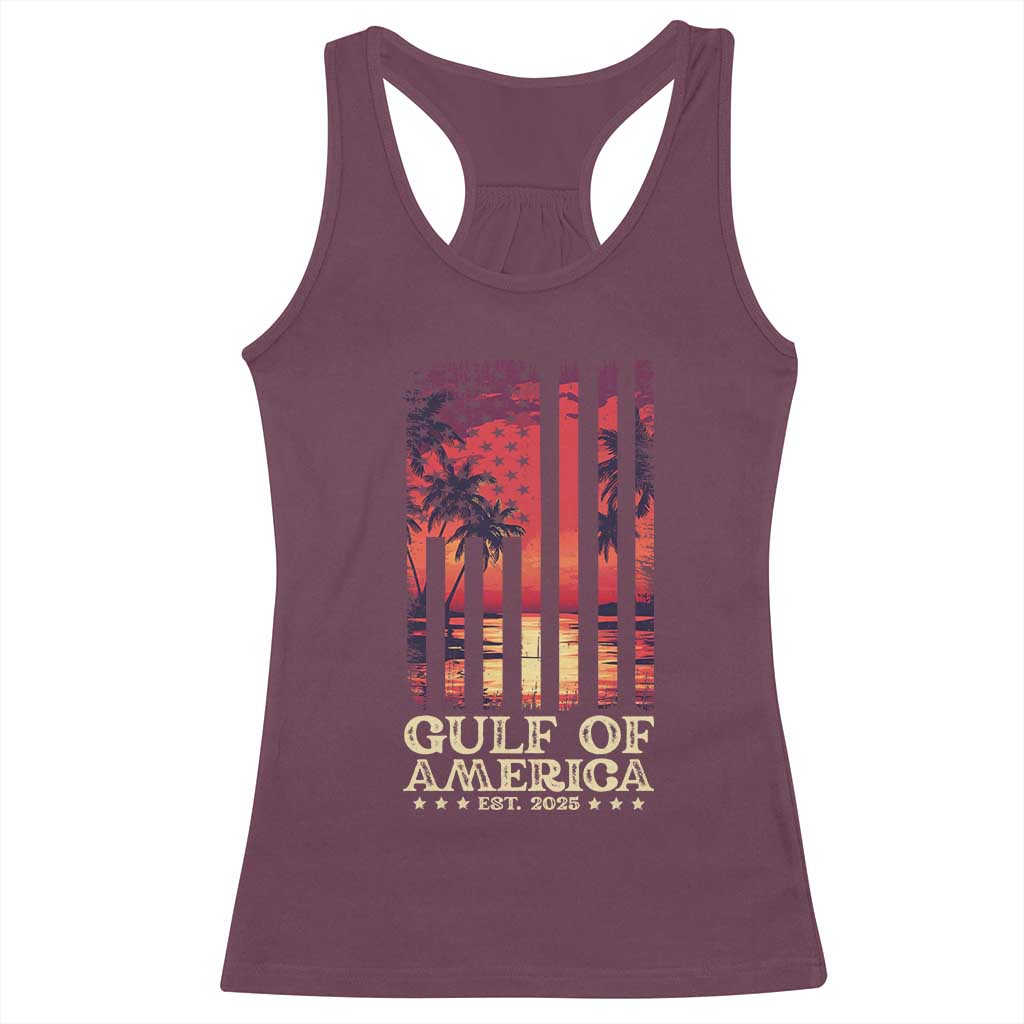 Gulf Of USA Est 2025 Racerback Tank Top Sunset American Flag Gulf Mexico TS09 Maroon Print Your Wear