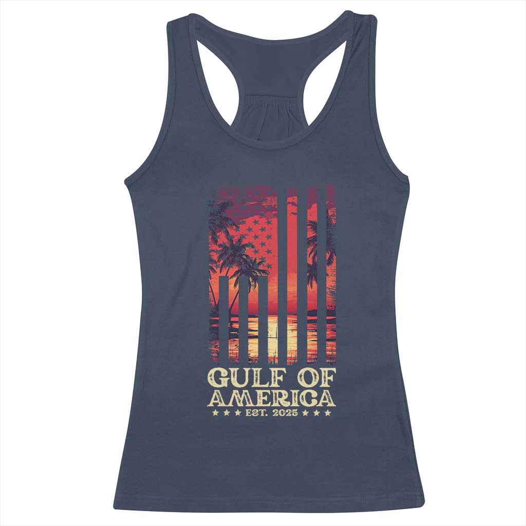 Gulf Of USA Est 2025 Racerback Tank Top Sunset American Flag Gulf Mexico TS09 Navy Print Your Wear