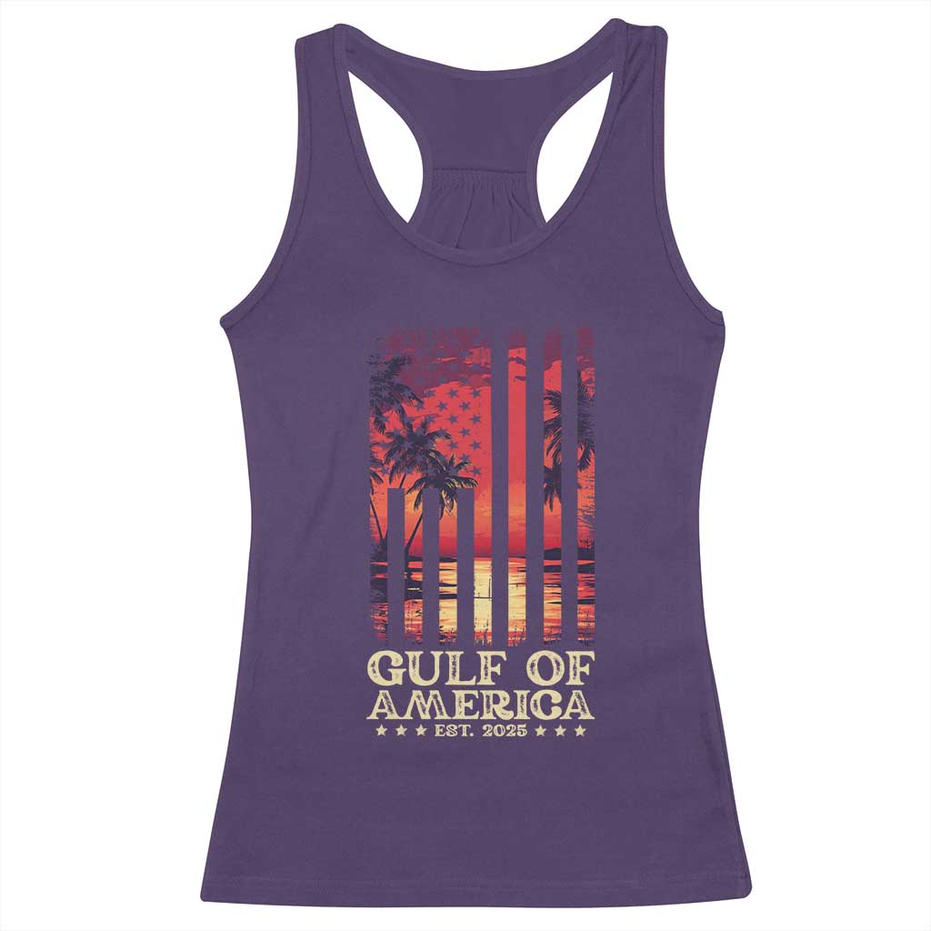 Gulf Of USA Est 2025 Racerback Tank Top Sunset American Flag Gulf Mexico TS09 Purple Print Your Wear
