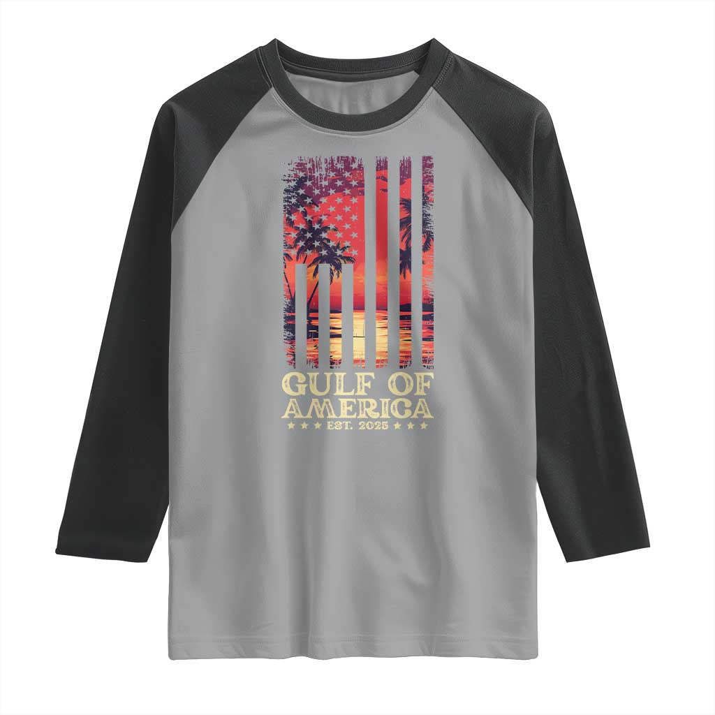 Gulf Of USA Est 2025 Raglan Shirt Sunset American Flag Gulf Mexico TS09 Sport Gray Black Print Your Wear