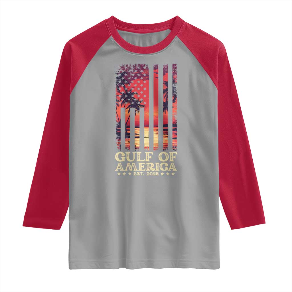 Gulf Of USA Est 2025 Raglan Shirt Sunset American Flag Gulf Mexico TS09 Sport Gray Red Print Your Wear