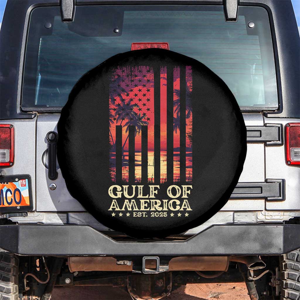 Gulf Of USA Est 2025 Spare Tire Cover Sunset American Flag Gulf Mexico TS09 No hole Black Print Your Wear