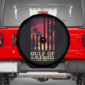 Gulf Of USA Est 2025 Spare Tire Cover Sunset American Flag Gulf Mexico TS09 Black Print Your Wear