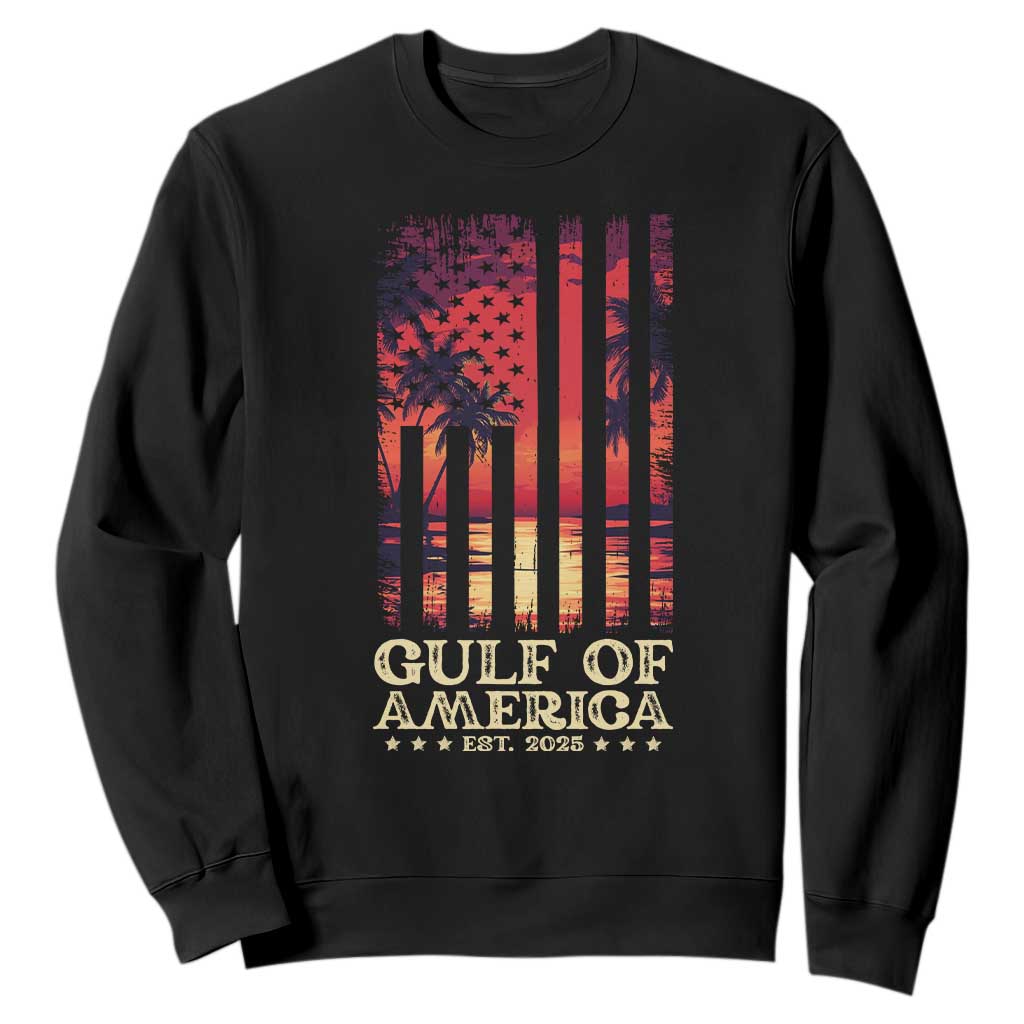 Gulf Of USA Est 2025 Sweatshirt Sunset American Flag Gulf Mexico TS09 Black Print Your Wear