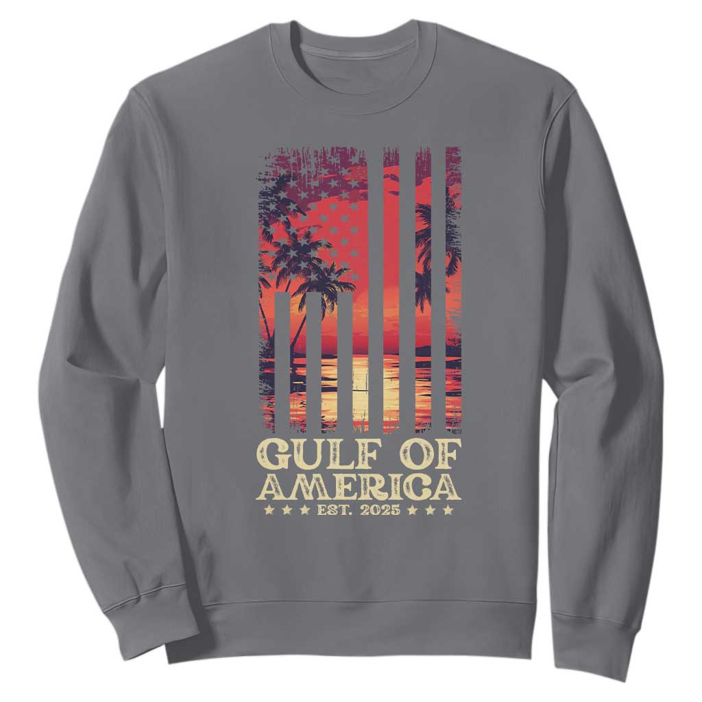 Gulf Of USA Est 2025 Sweatshirt Sunset American Flag Gulf Mexico TS09 Charcoal Print Your Wear