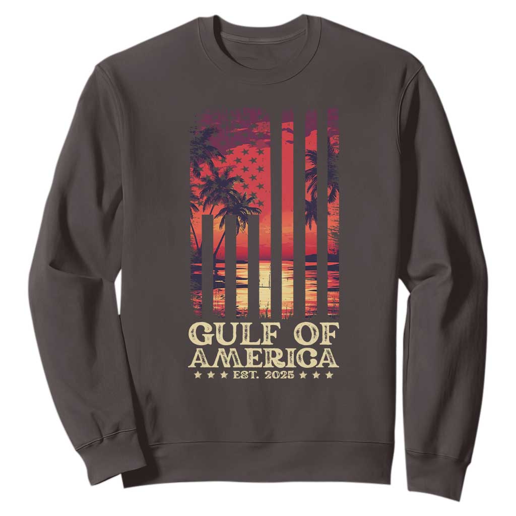 Gulf Of USA Est 2025 Sweatshirt Sunset American Flag Gulf Mexico TS09 Dark Chocolate Print Your Wear