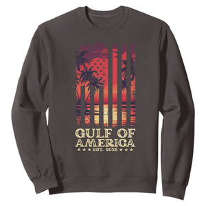 Gulf Of USA Est 2025 Sweatshirt Sunset American Flag Gulf Mexico TS09 Dark Chocolate Print Your Wear