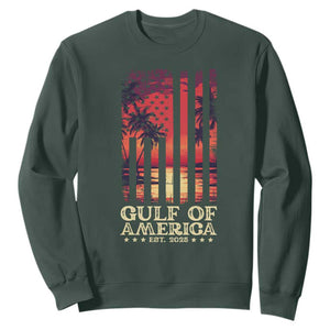 Gulf Of USA Est 2025 Sweatshirt Sunset American Flag Gulf Mexico TS09 Dark Forest Green Print Your Wear