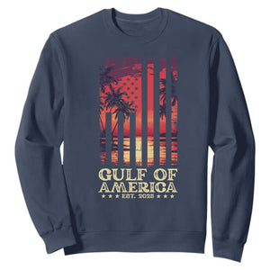 Gulf Of USA Est 2025 Sweatshirt Sunset American Flag Gulf Mexico TS09 Navy Print Your Wear