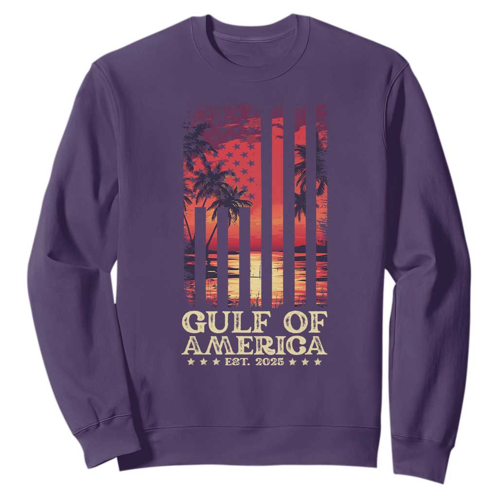Gulf Of USA Est 2025 Sweatshirt Sunset American Flag Gulf Mexico TS09 Purple Print Your Wear