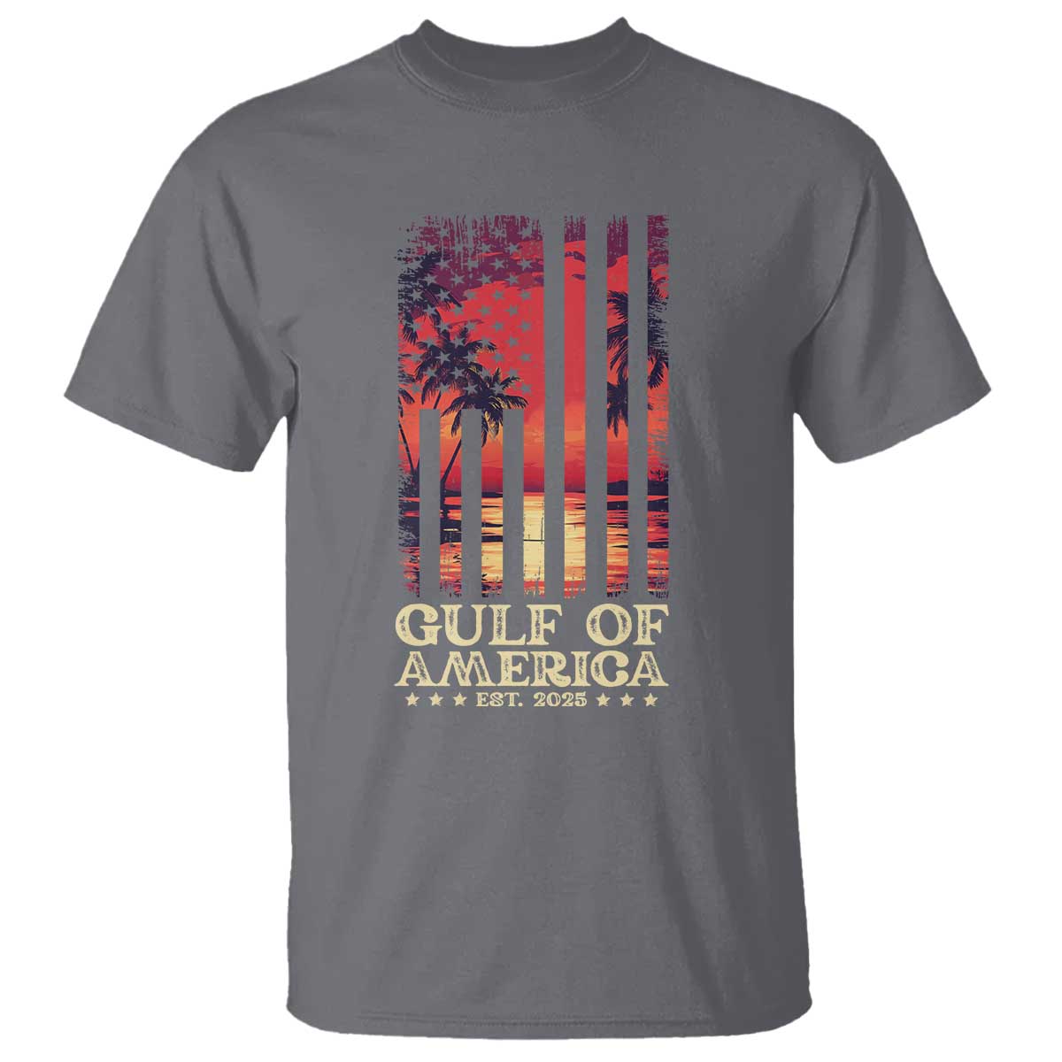 Gulf Of USA Est 2025 T Shirt Sunset American Flag Gulf Mexico TS09 Charcoal Print Your Wear