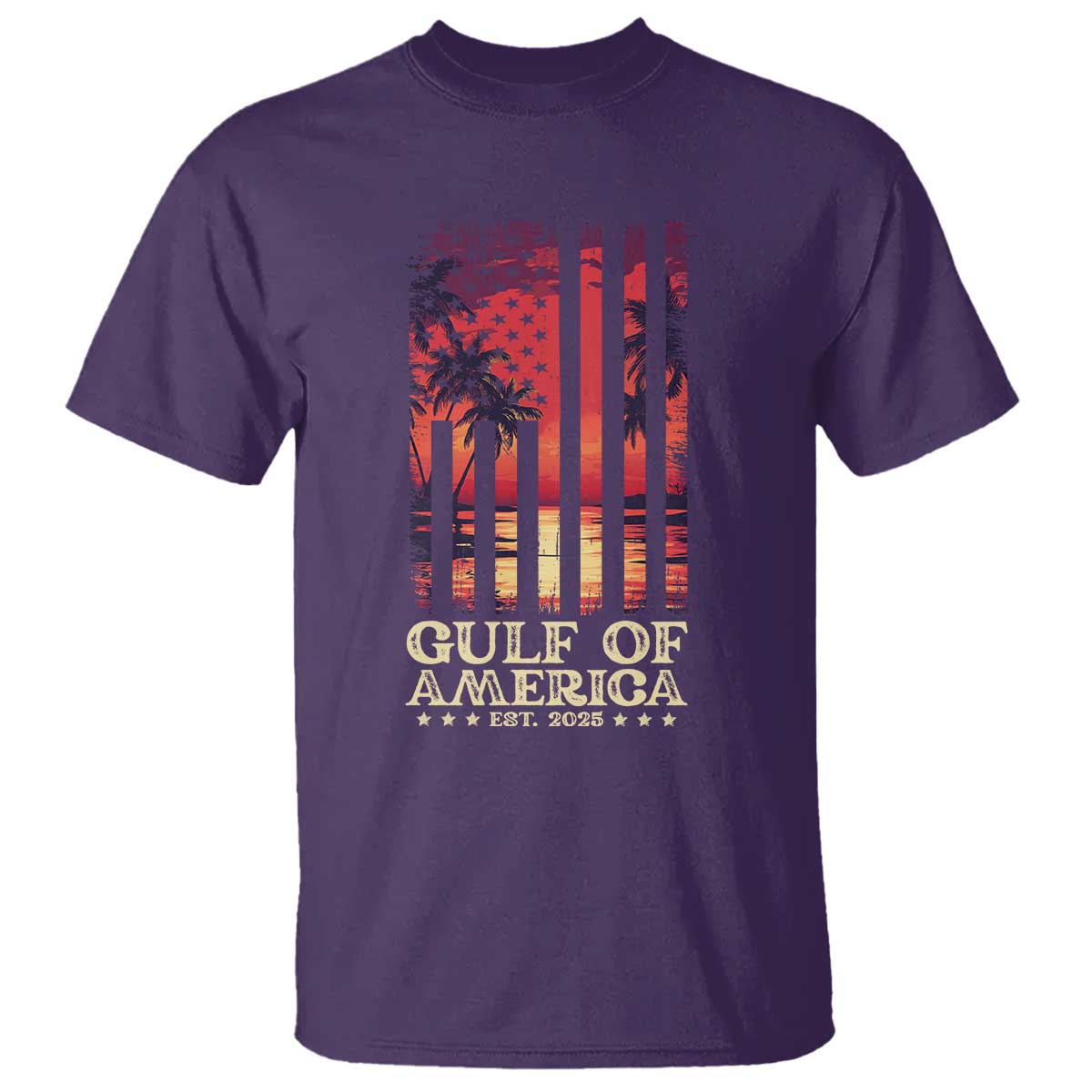 Gulf Of USA Est 2025 T Shirt Sunset American Flag Gulf Mexico TS09 Purple Print Your Wear