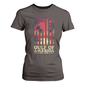 Gulf Of USA Est 2025 T Shirt For Women Sunset American Flag Gulf Mexico TS09 Dark Chocolate Print Your Wear