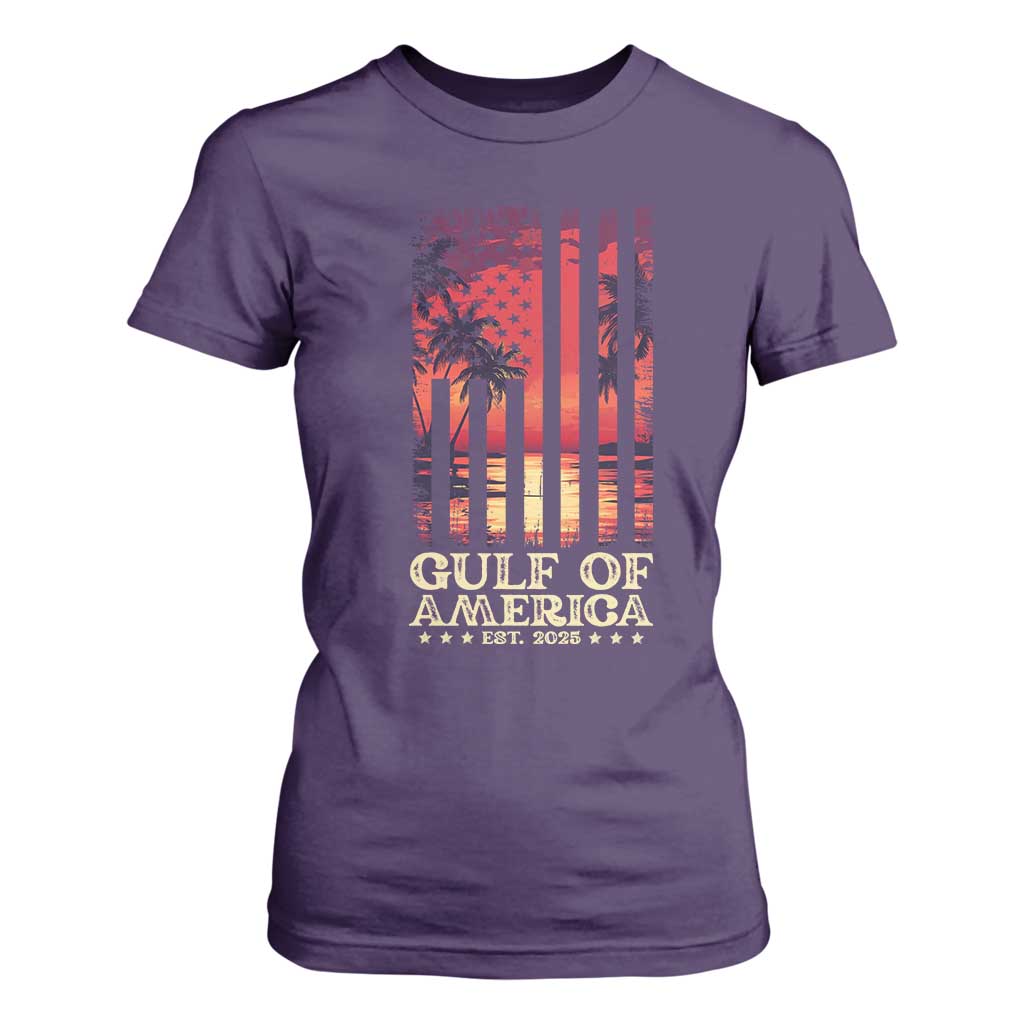 Gulf Of USA Est 2025 T Shirt For Women Sunset American Flag Gulf Mexico TS09 Purple Print Your Wear