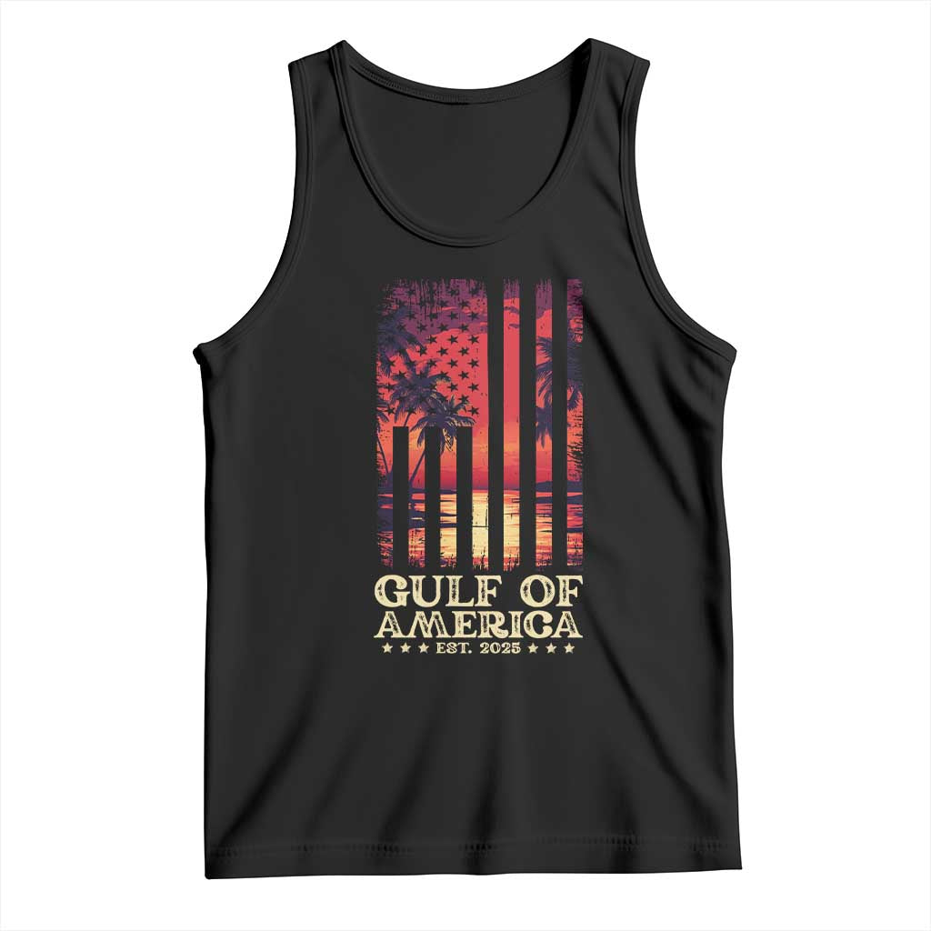 Gulf Of USA Est 2025 Tank Top Sunset American Flag Gulf Mexico TS09 Black Print Your Wear