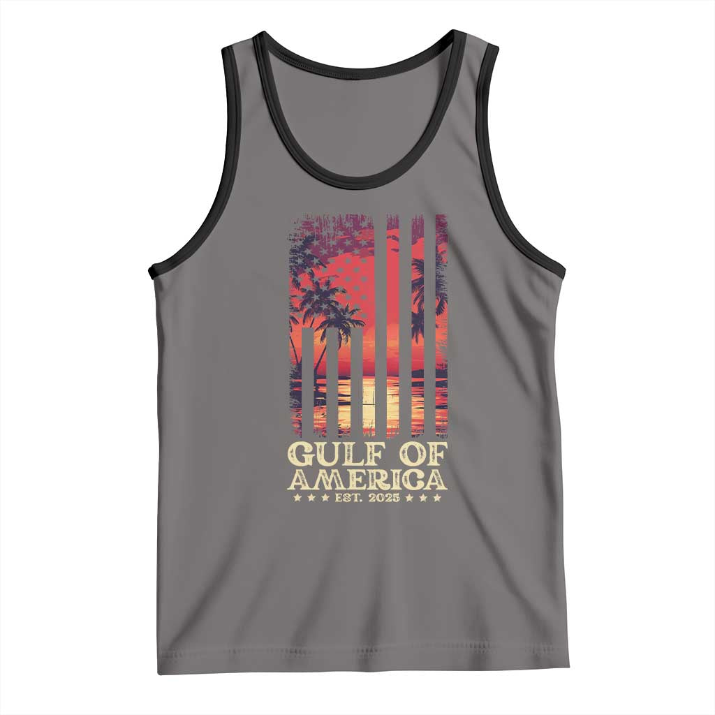 Gulf Of USA Est 2025 Tank Top Sunset American Flag Gulf Mexico TS09 Deep Heather Black Print Your Wear