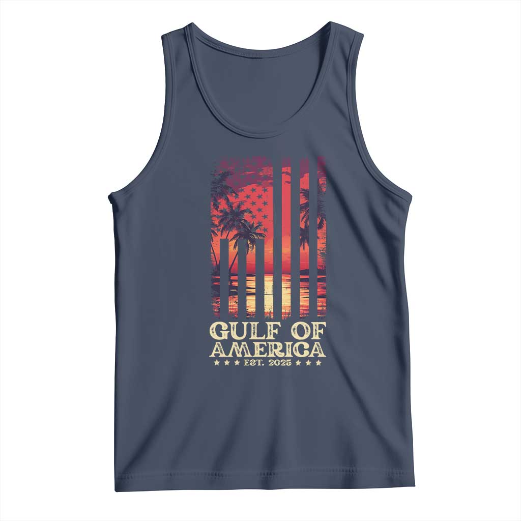 Gulf Of USA Est 2025 Tank Top Sunset American Flag Gulf Mexico TS09 Navy Print Your Wear