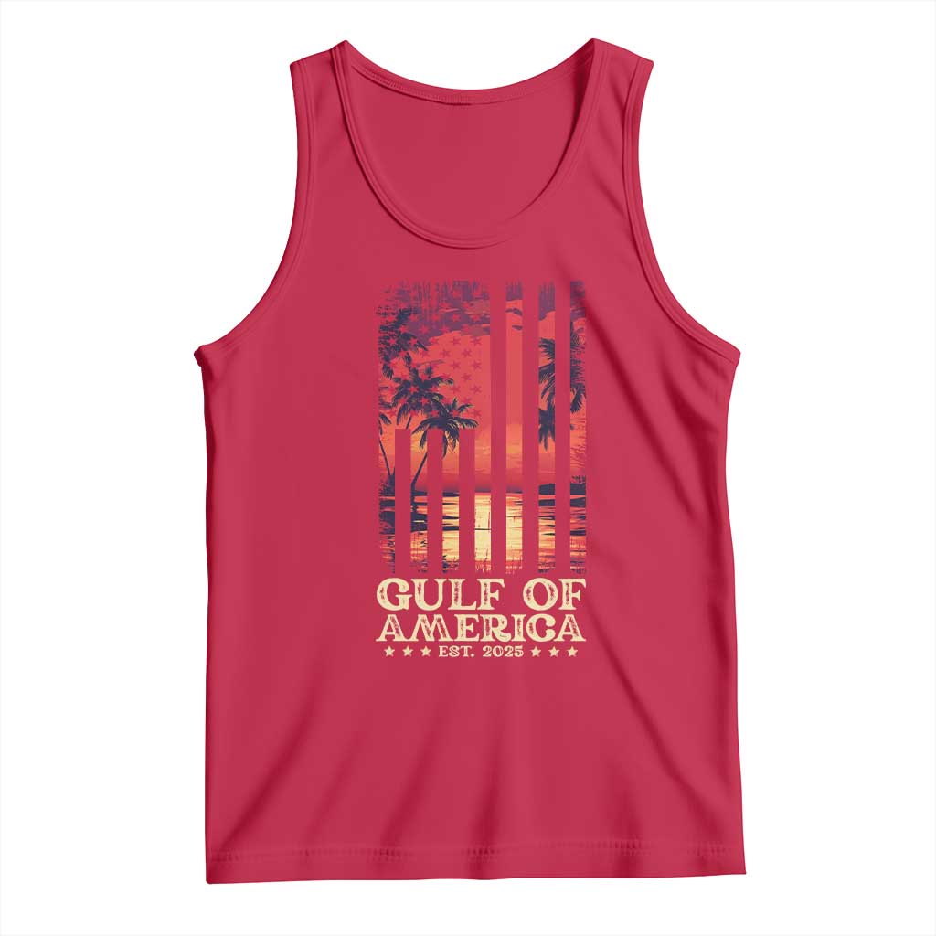 Gulf Of USA Est 2025 Tank Top Sunset American Flag Gulf Mexico TS09 Red Print Your Wear