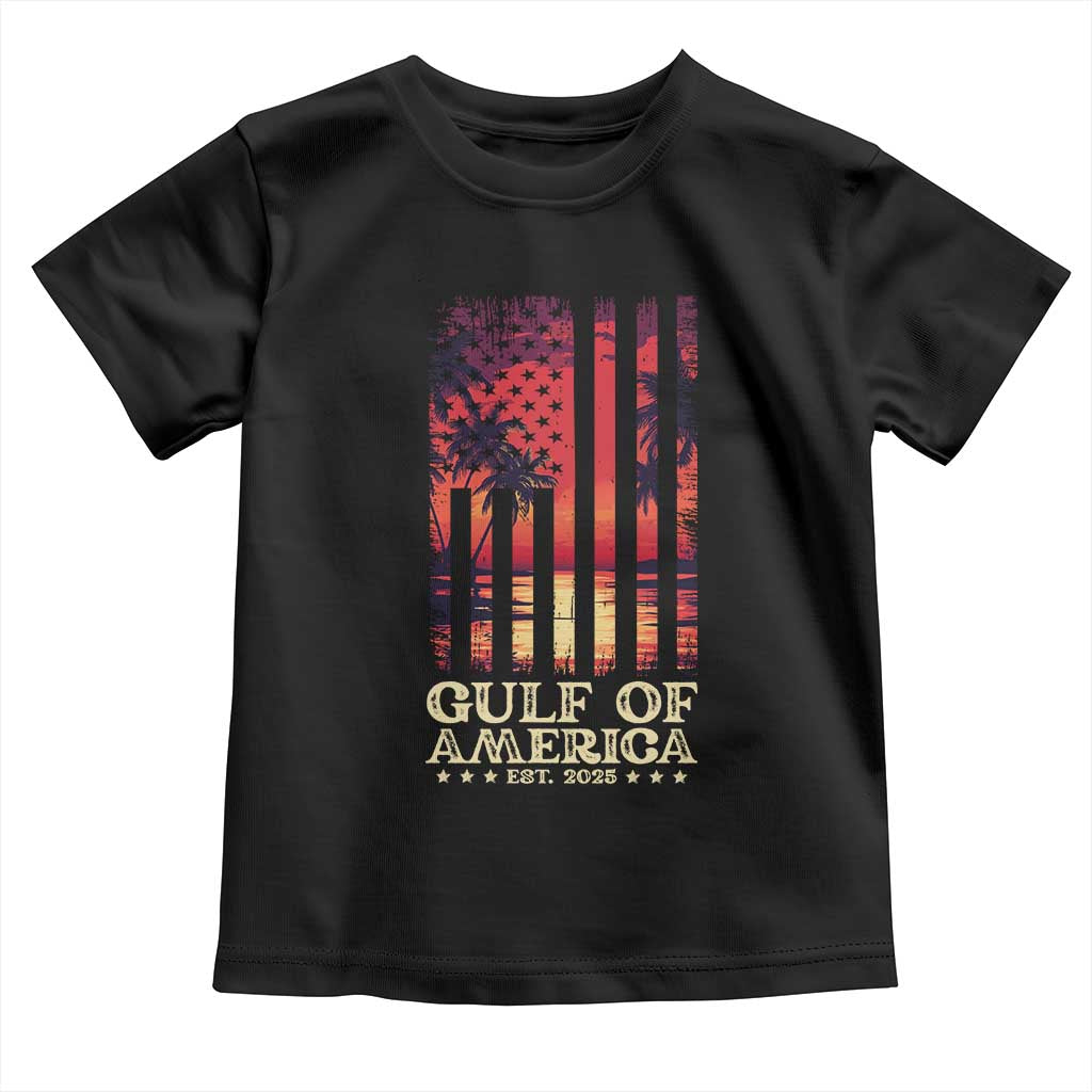 Gulf Of USA Est 2025 Toddler T Shirt Sunset American Flag Gulf Mexico TS09 Black Print Your Wear