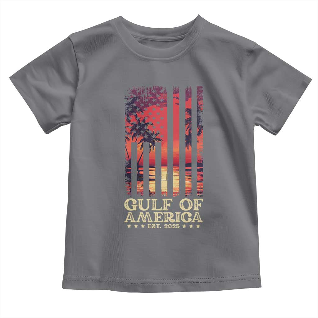 Gulf Of USA Est 2025 Toddler T Shirt Sunset American Flag Gulf Mexico TS09 Charcoal Print Your Wear