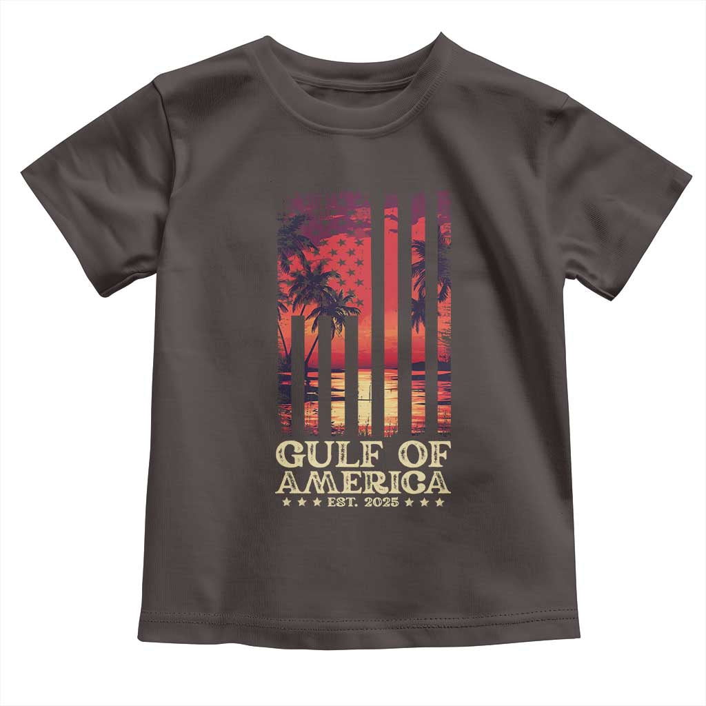 Gulf Of USA Est 2025 Toddler T Shirt Sunset American Flag Gulf Mexico TS09 Dark Chocolate Print Your Wear