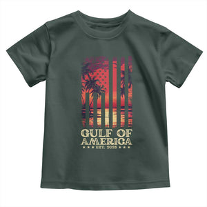 Gulf Of USA Est 2025 Toddler T Shirt Sunset American Flag Gulf Mexico TS09 Dark Forest Green Print Your Wear