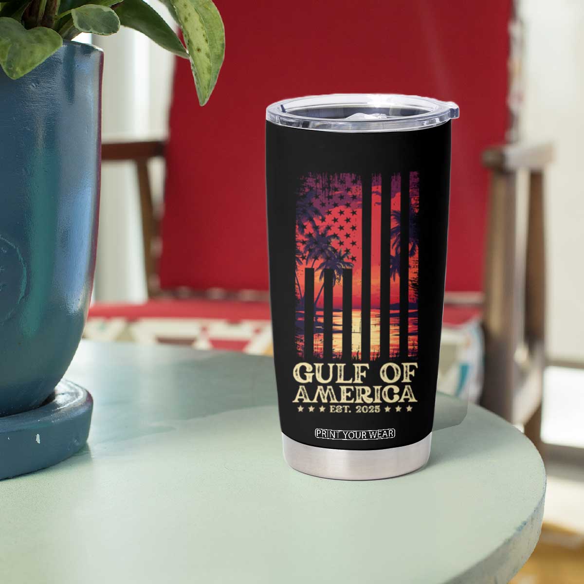 Gulf Of USA Est 2025 Tumbler Cup Sunset American Flag Gulf Mexico TS09 Print Your Wear