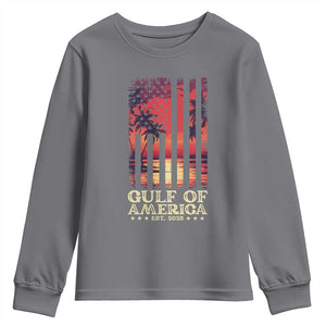 Gulf Of USA Est 2025 Youth Sweatshirt Sunset American Flag Gulf Mexico TS09 Charcoal Print Your Wear