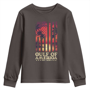 Gulf Of USA Est 2025 Youth Sweatshirt Sunset American Flag Gulf Mexico TS09 Dark Chocolate Print Your Wear