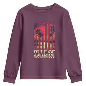 Gulf Of USA Est 2025 Youth Sweatshirt Sunset American Flag Gulf Mexico TS09 Maroon Print Your Wear