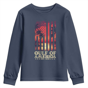 Gulf Of USA Est 2025 Youth Sweatshirt Sunset American Flag Gulf Mexico TS09 Navy Print Your Wear