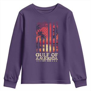 Gulf Of USA Est 2025 Youth Sweatshirt Sunset American Flag Gulf Mexico TS09 Purple Print Your Wear