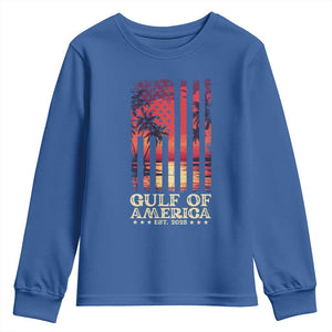 Gulf Of USA Est 2025 Youth Sweatshirt Sunset American Flag Gulf Mexico TS09 Royal Blue Print Your Wear