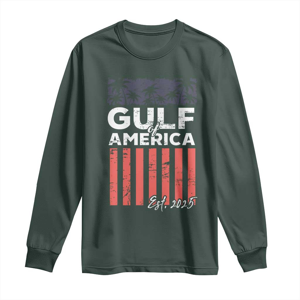 Gulf Of USA Long Sleeve Shirt Est 2025 American Flag Gulf Mexico TS09 Dark Forest Green Print Your Wear