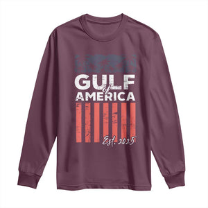 Gulf Of USA Long Sleeve Shirt Est 2025 American Flag Gulf Mexico TS09 Maroon Print Your Wear