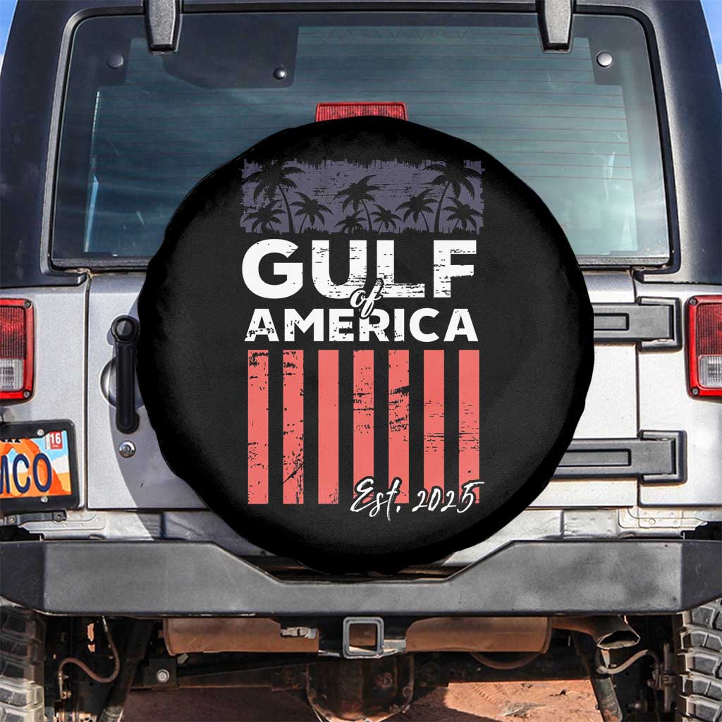 Gulf Of USA Spare Tire Cover Est 2025 American Flag Gulf Mexico TS09 No hole Black Print Your Wear