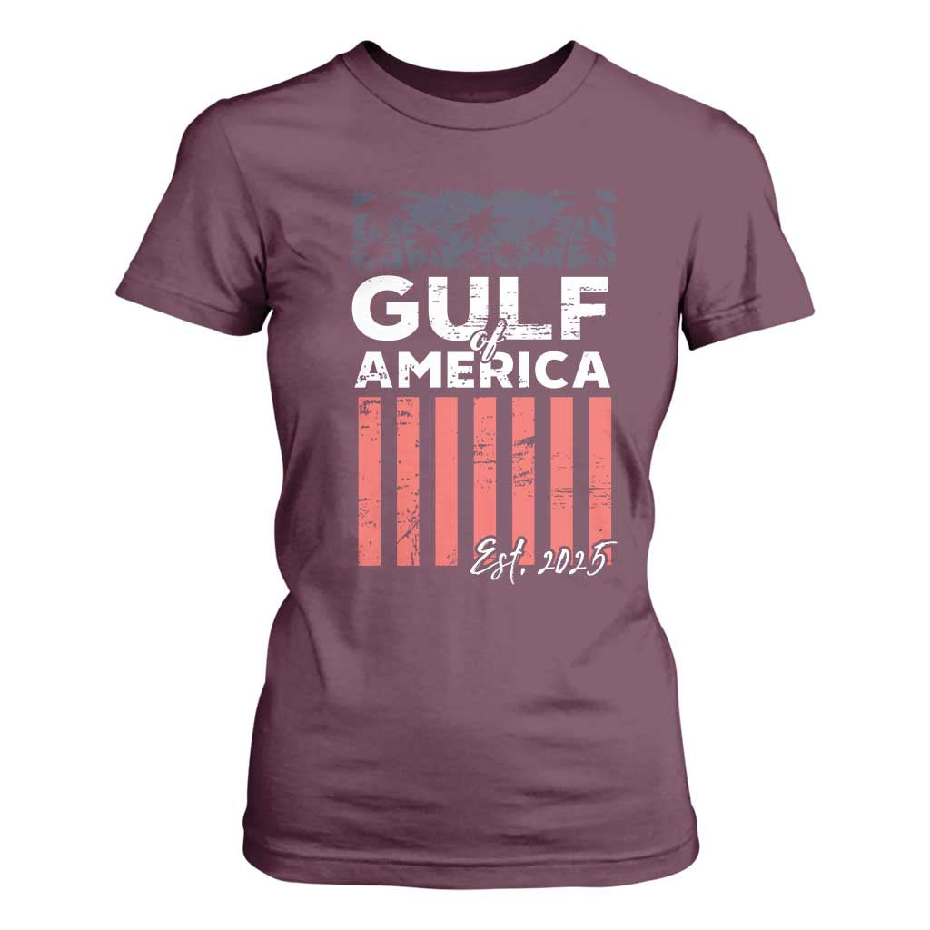 Gulf Of USA T Shirt For Women Est 2025 American Flag Gulf Mexico TS09 Maroon Print Your Wear