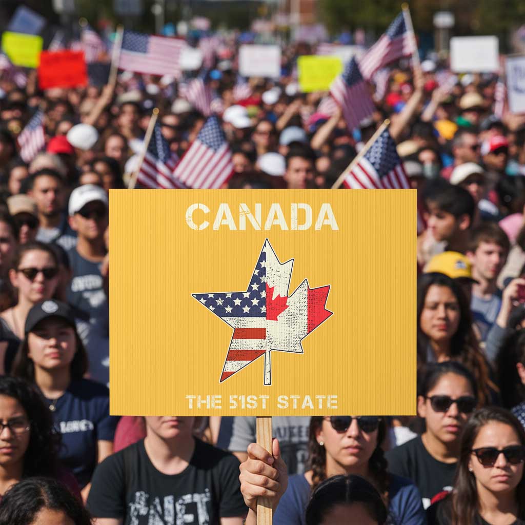 Canada The 51st State Protest Sign Maple Canadian American Flag TS09 Horizontal 18" × 24" Yellow Print Your Wear