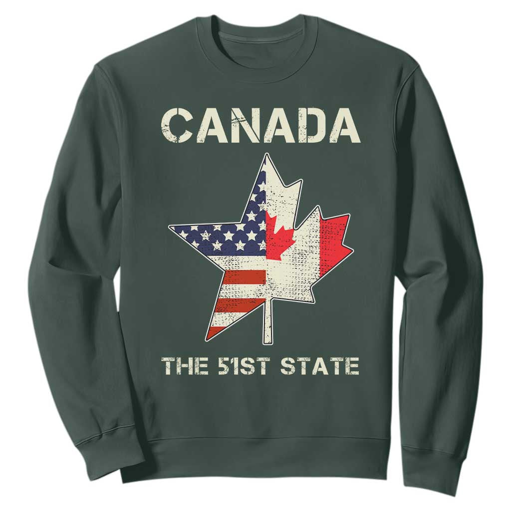 Canada The 51st State Sweatshirt Maple Canadian American Flag TS09 Dark Forest Green Print Your Wear