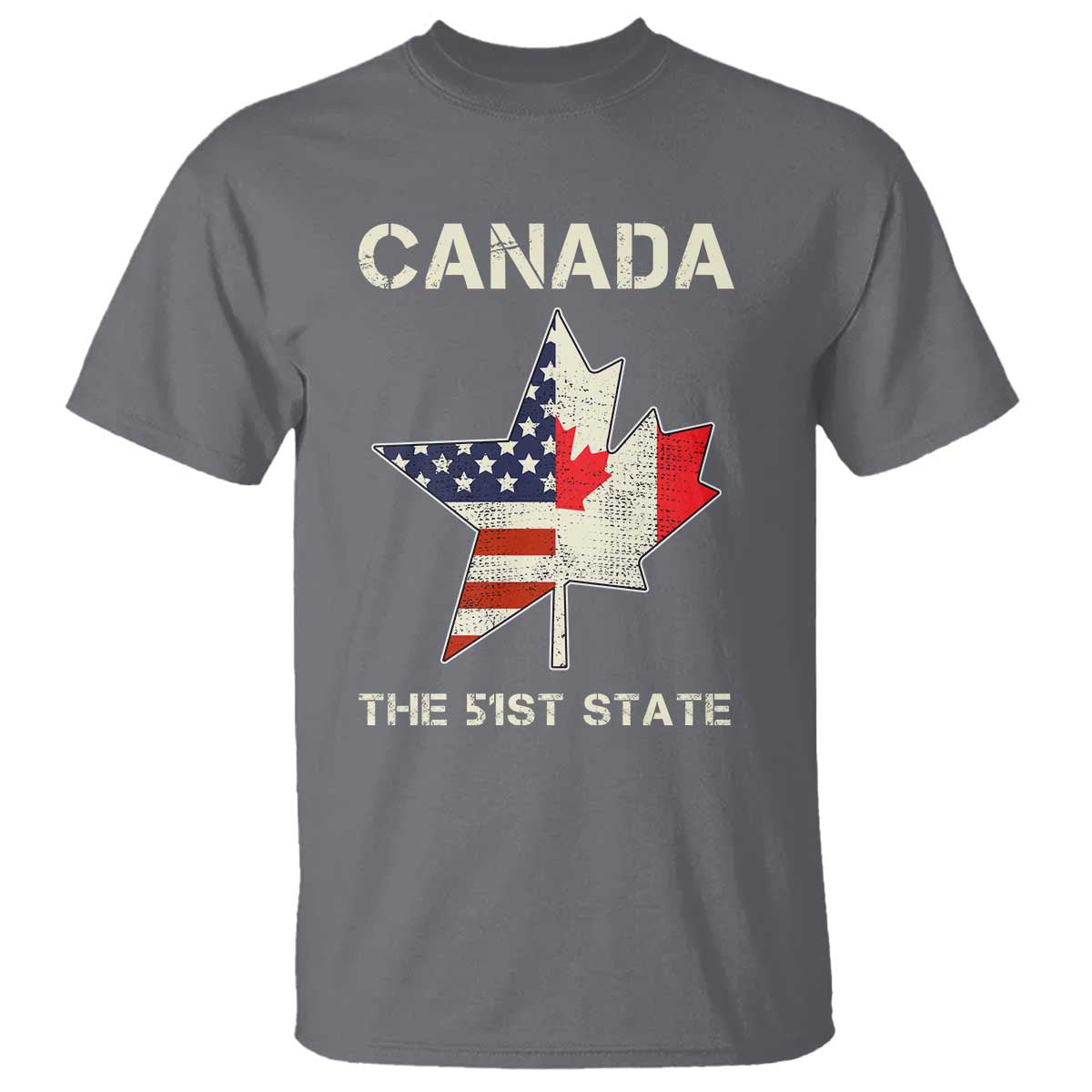 Canada The 51st State T Shirt Maple Canadian American Flag TS09 Charcoal Print Your Wear