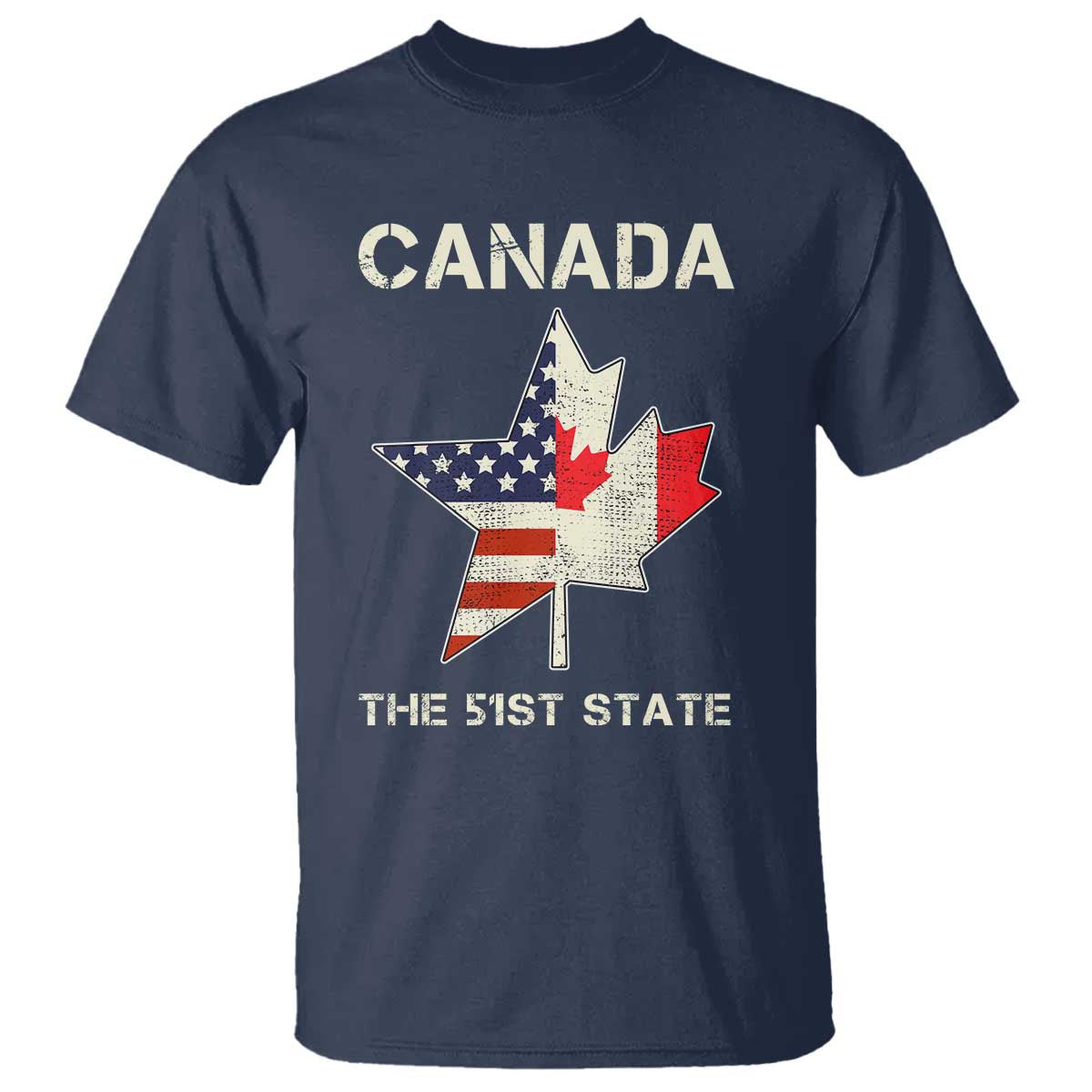 Canada The 51st State T Shirt Maple Canadian American Flag TS09 Navy Print Your Wear
