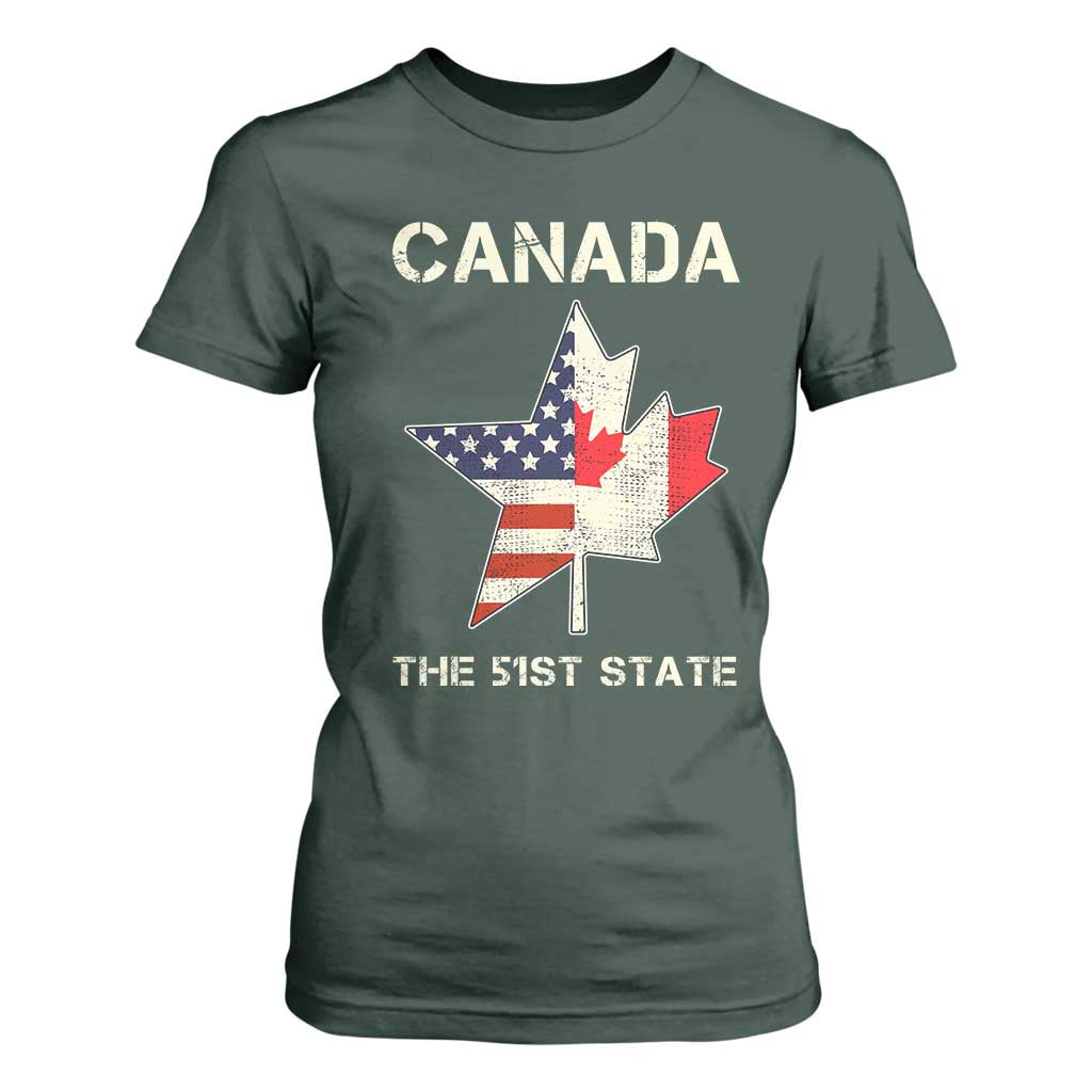Canada The 51st State T Shirt For Women Maple Canadian American Flag TS09 Dark Forest Green Print Your Wear