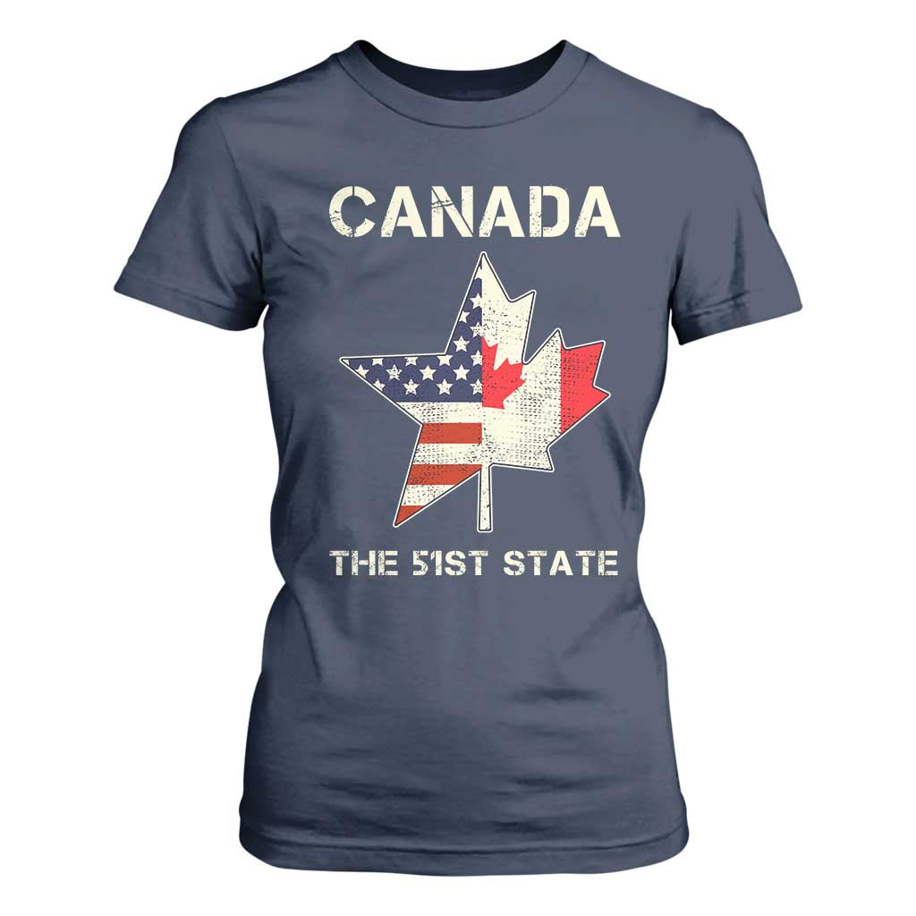 Canada The 51st State T Shirt For Women Maple Canadian American Flag TS09 Navy Print Your Wear