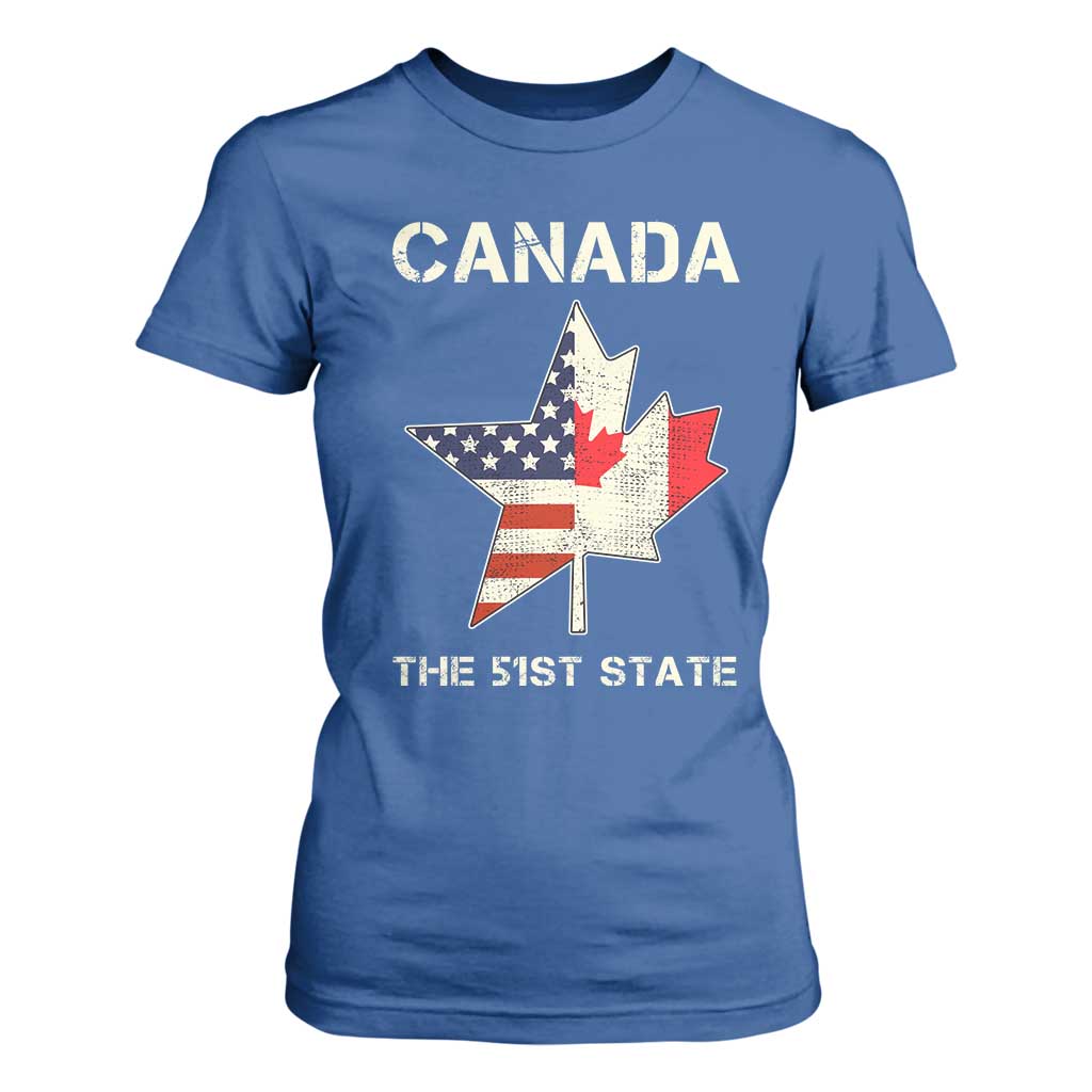 Canada The 51st State T Shirt For Women Maple Canadian American Flag TS09 Royal Blue Print Your Wear