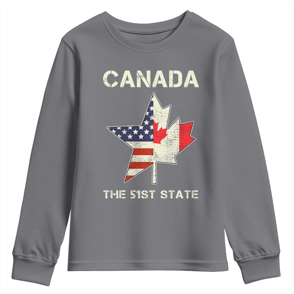 Canada The 51st State Youth Sweatshirt Maple Canadian American Flag TS09 Charcoal Print Your Wear