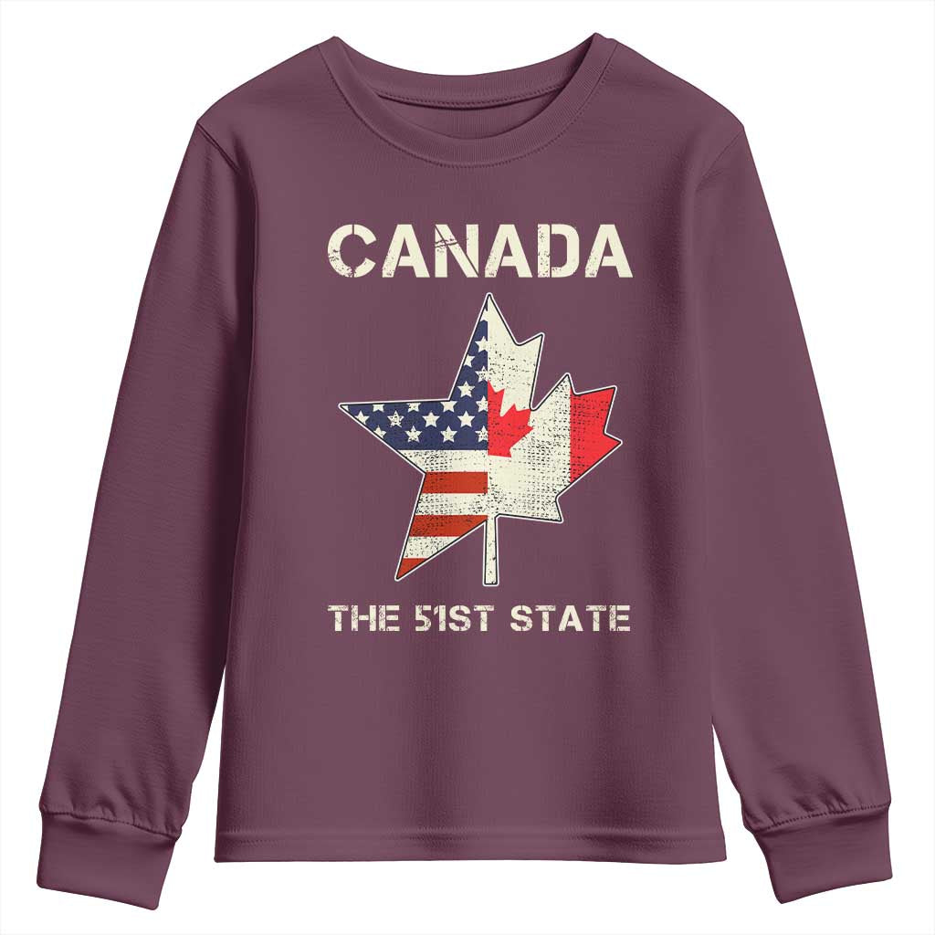 Canada The 51st State Youth Sweatshirt Maple Canadian American Flag TS09 Maroon Print Your Wear