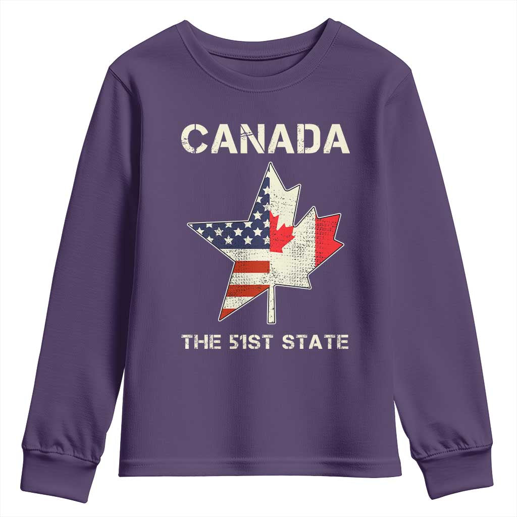 Canada The 51st State Youth Sweatshirt Maple Canadian American Flag TS09 Purple Print Your Wear