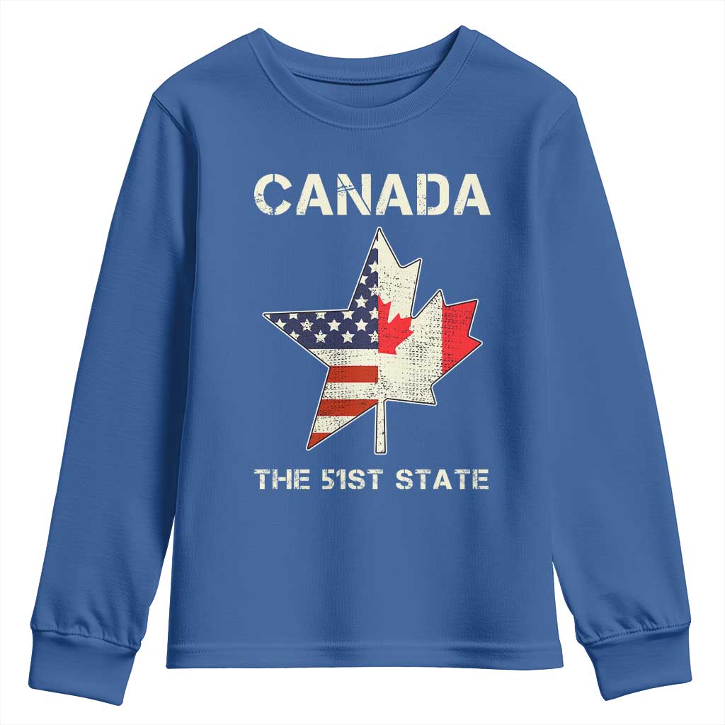 Canada The 51st State Youth Sweatshirt Maple Canadian American Flag TS09 Royal Blue Print Your Wear