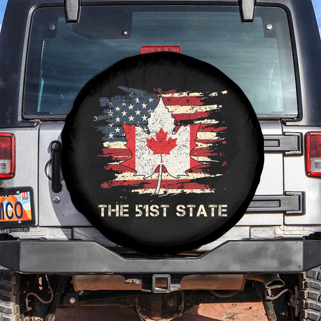 Canada The 51st State Spare Tire Cover Canadian Maple American Flag TS09 No hole Black Print Your Wear